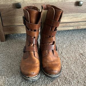 Frye Brown Leather Buckle Boots